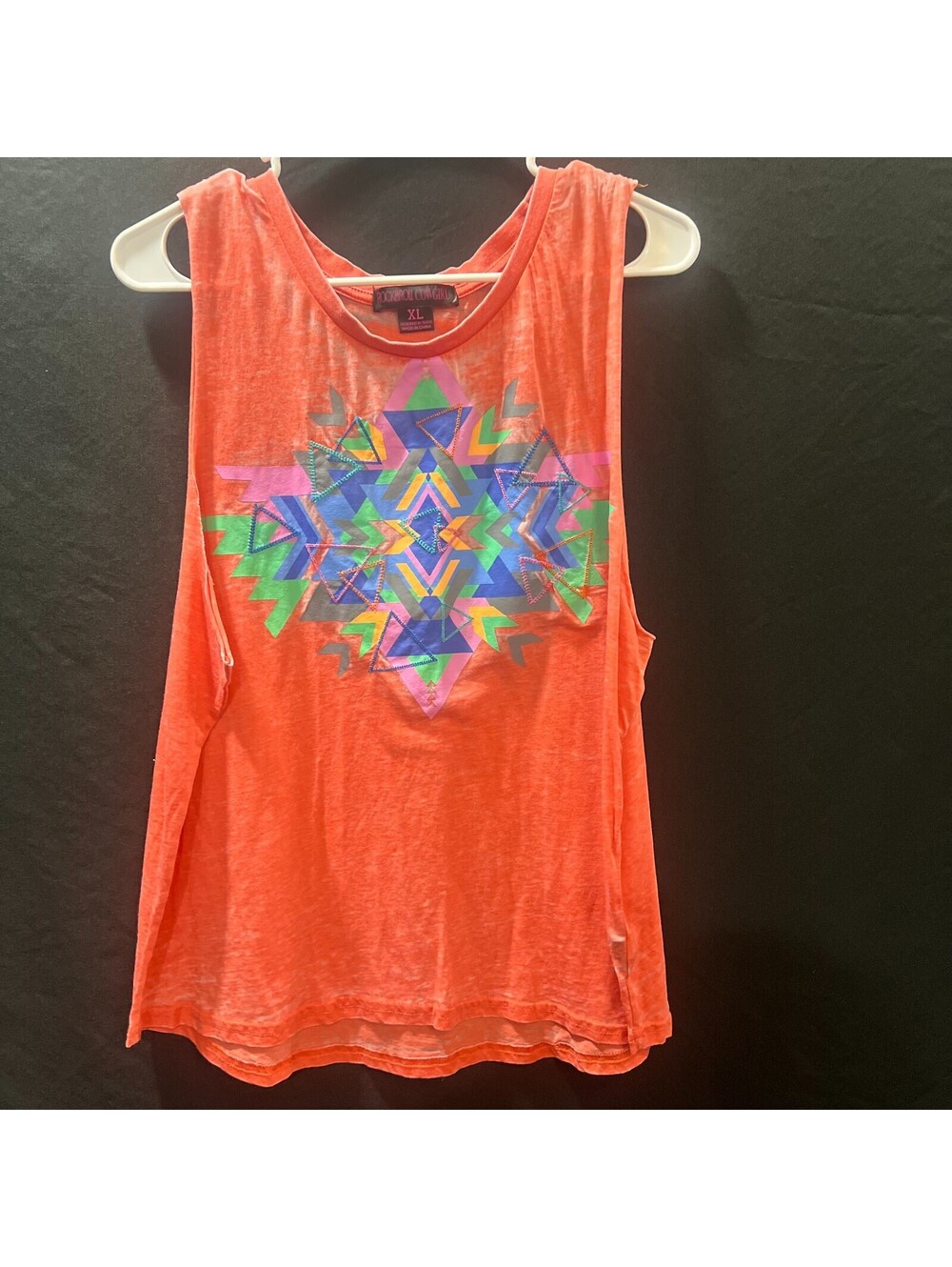 Rock & Roll Cowgirl Women XL Coral Southwest Graphic Muscle Tank Top